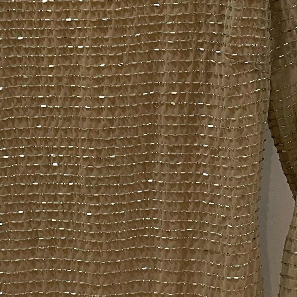 Aidan Mattox Mini Beaded Tan Gold Metallic Dress size 4 Holiday Christmas Party - Picture 7 of 16